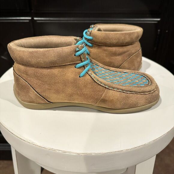 Blazin Roxx Leather Tan And Turquoise Unisex Kids Size 2 (Twisted X Look-alike) - Picture 6 of 11